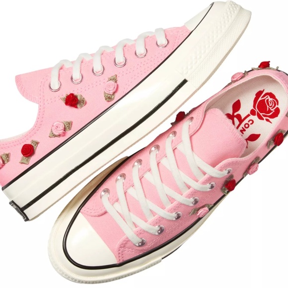 Pink Floral Women's Converse Chuck Low Top Sneakers - Picture 2 of 7